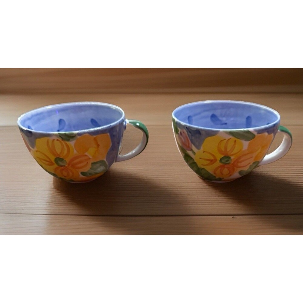 Bella Ceramica Hand-Painted Floral 12 oz. Oversized Coffee Mugs | Set of 2